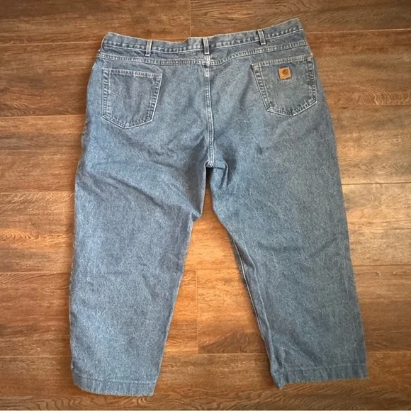 Carhartt Men’s Blue Denim Jorts Pants Size 50x25  Straight 07 Leather Patch - Picture 4 of 4
